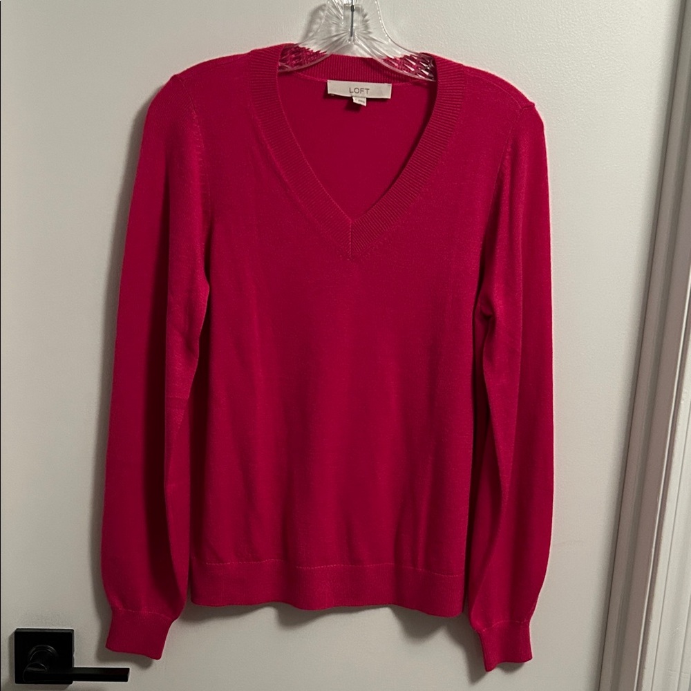 LOFT Women's Bright Pink V-Neck Sweater